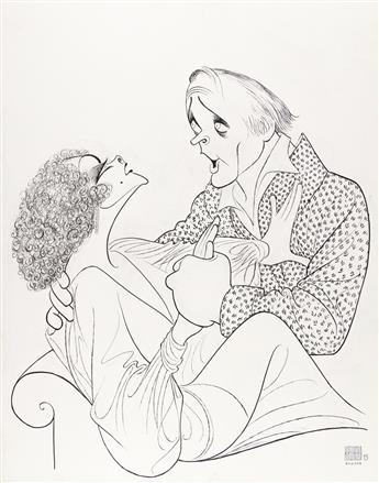 AL HIRSCHFELD (1903-2003) Elizabeth Taylor and Richard Burton in Private Lives. [CARICATURE / BROADWAY / THEATER]